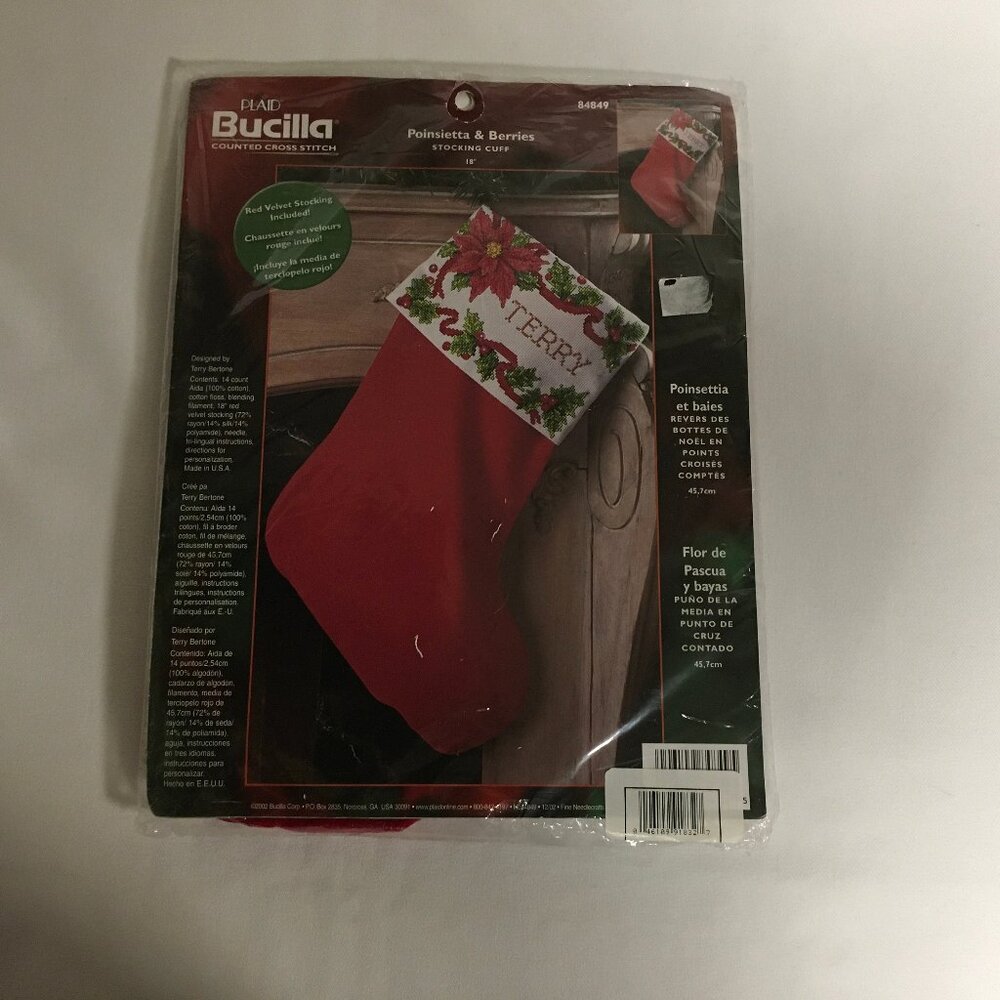 Bucilla 84849 Counted Cross Stitch Kit Stocking Cuff 18 “ Red Velvet Stockin